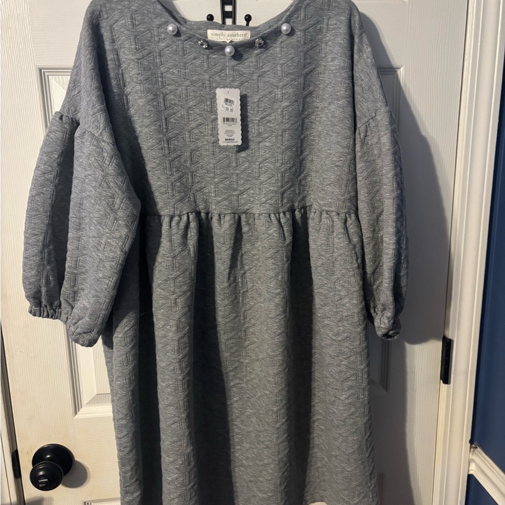 Simply Southern Gray Bishop Sleeve Sweater Dress